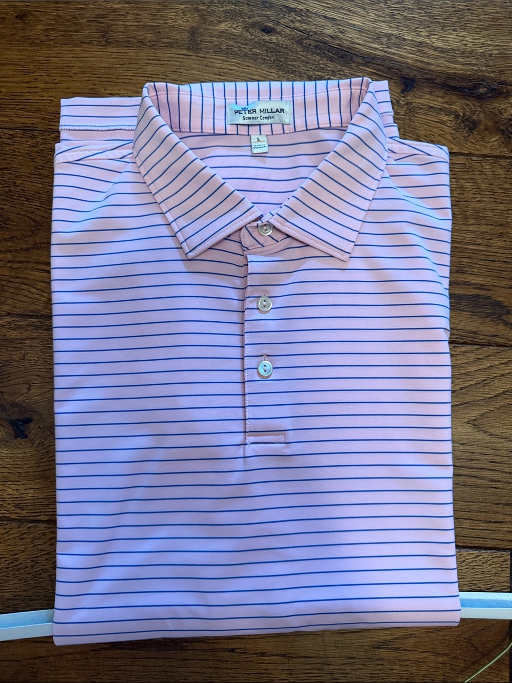 Peter Millar Pink Polo with Navy Stripes